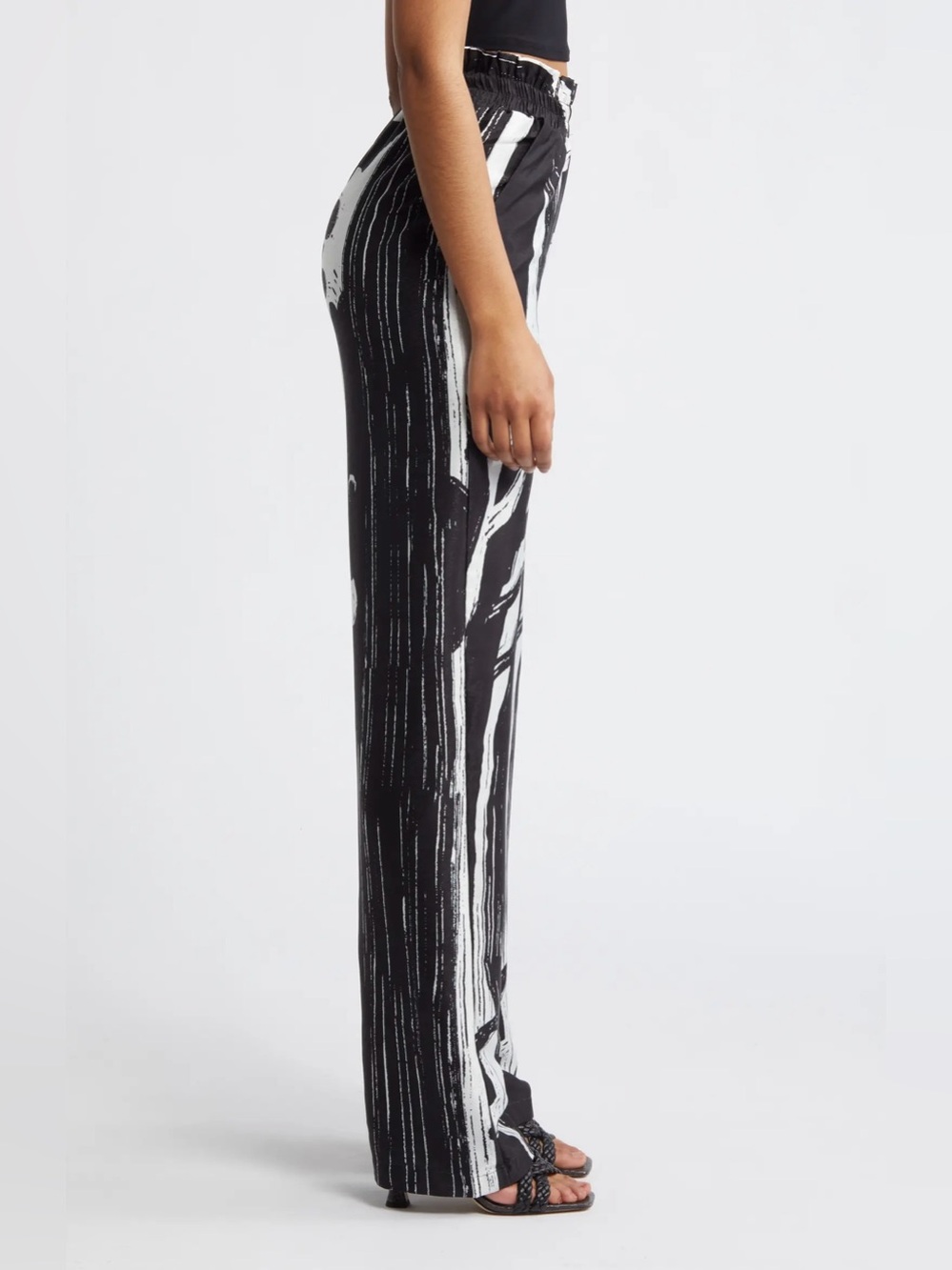 DIARRABLU Leer Suto Print Elasticized High Rise Waist Palazzo Pant Black White - Picture 9 of 10
